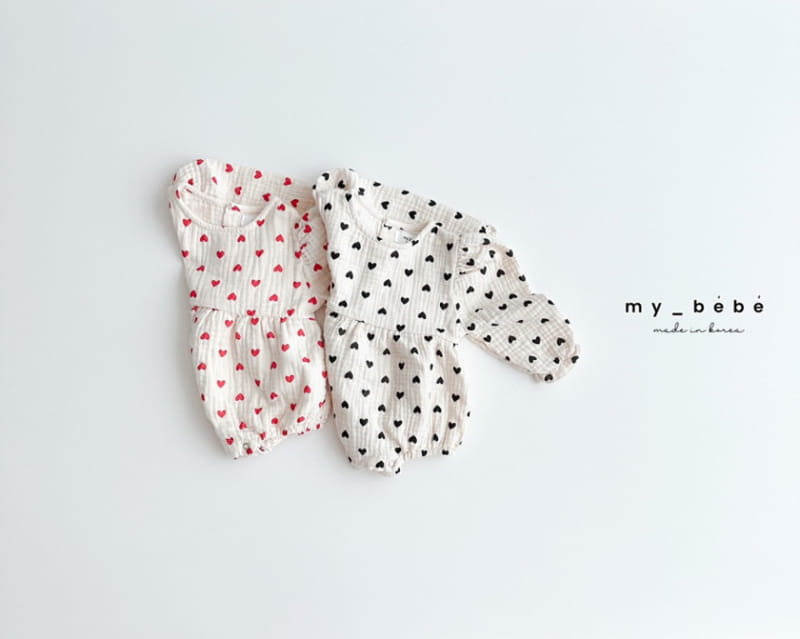 My Bebe - Korean Baby Fashion - #babyoutfit - Heart Double Body Suit - 3
