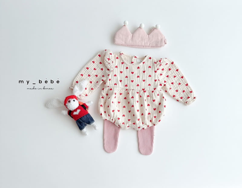 My Bebe - Korean Baby Fashion - #onlinebabyboutique - Heart Double Body Suit - 6