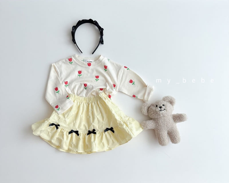 My Bebe - Korean Children Fashion - #minifashionista - Kan Kan Ribbon Skirt - 9