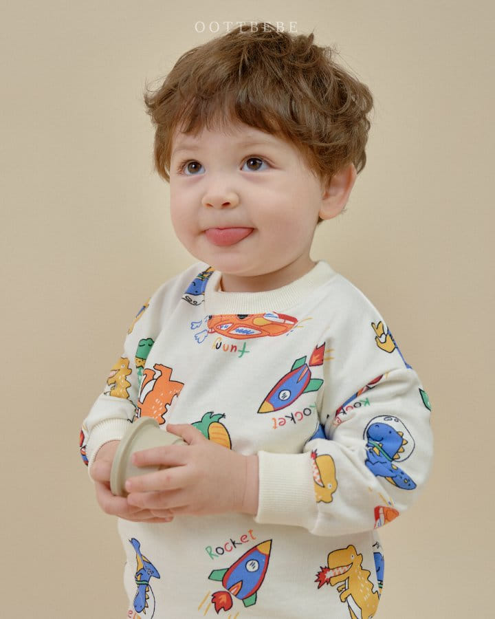 Oott Bebe - Korean Children Fashion - #designkidswear - Dino Rocket Top Bottom Set - 10