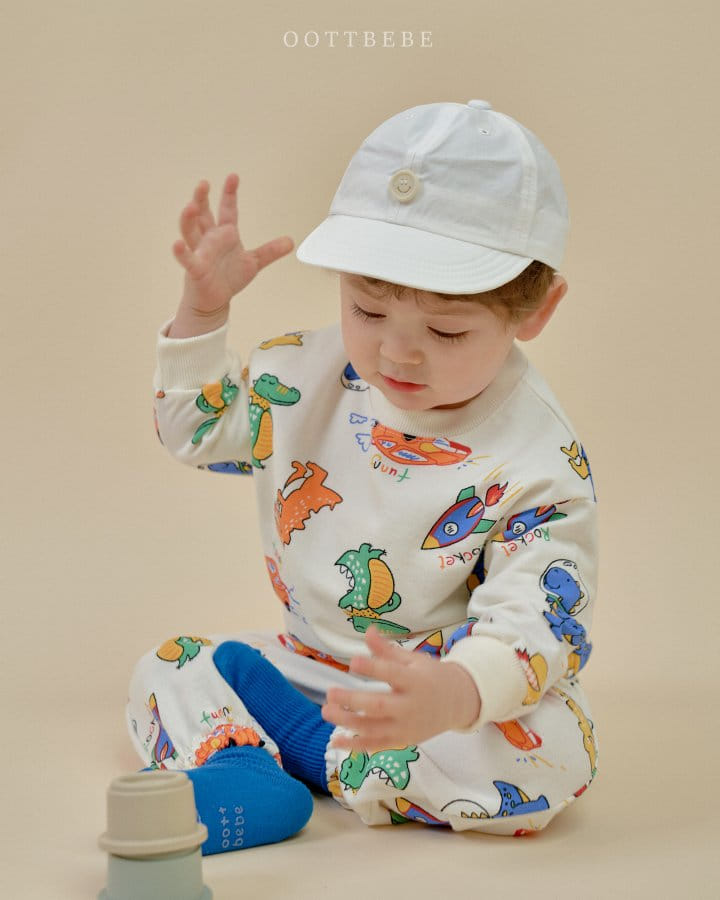 Oott Bebe - Korean Children Fashion - #kidzfashiontrend - Dino Rocket Top Bottom Set