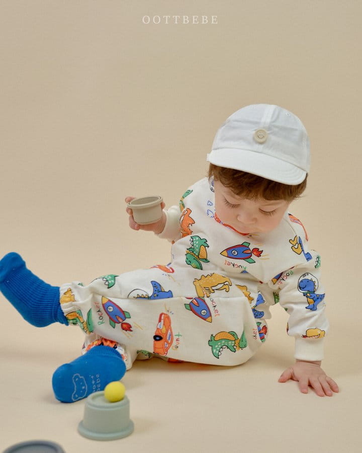 Oott Bebe - Korean Children Fashion - #littlefashionista - Dino Rocket Top Bottom Set - 3
