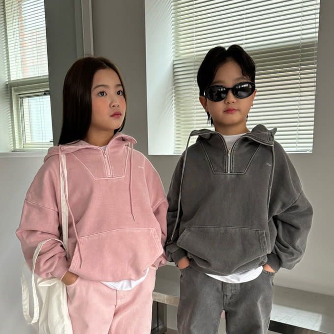 Our - Korean Children Fashion - #kidzfashiontrend - Half Neck Piece dyed Fabric Hoody