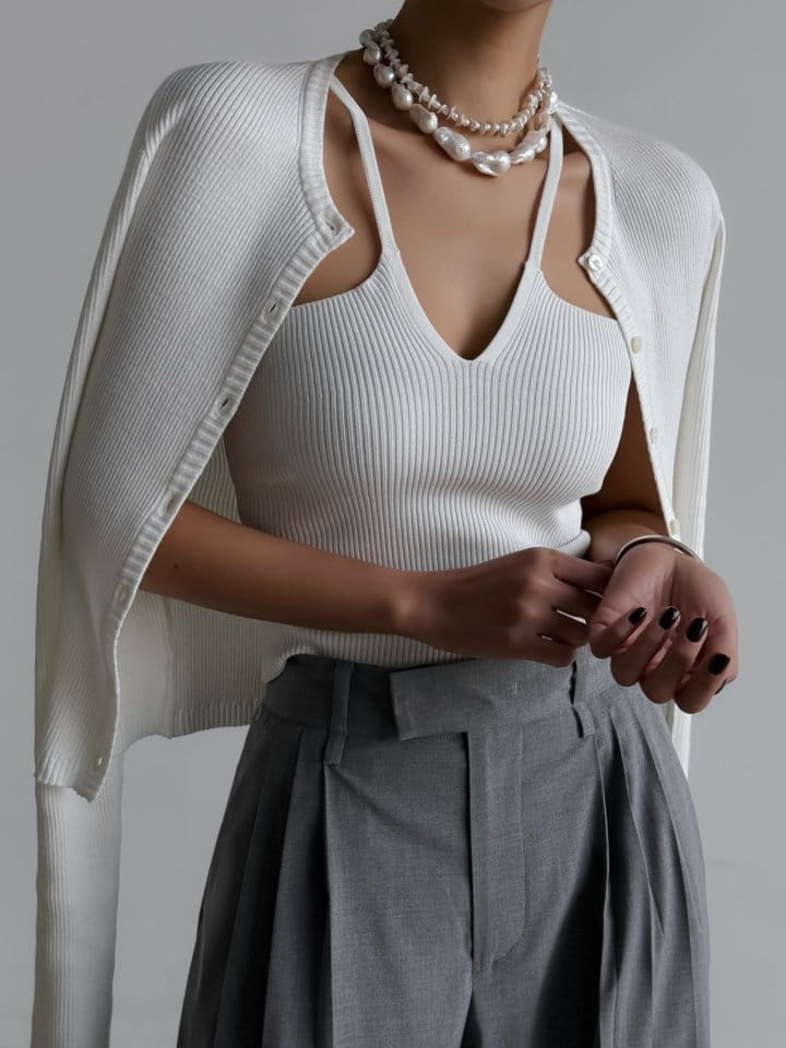 Paper Moon - Korean Women Fashion - #momslook - V - Line Strap Ribbed Knit Sleeveless Top - 10