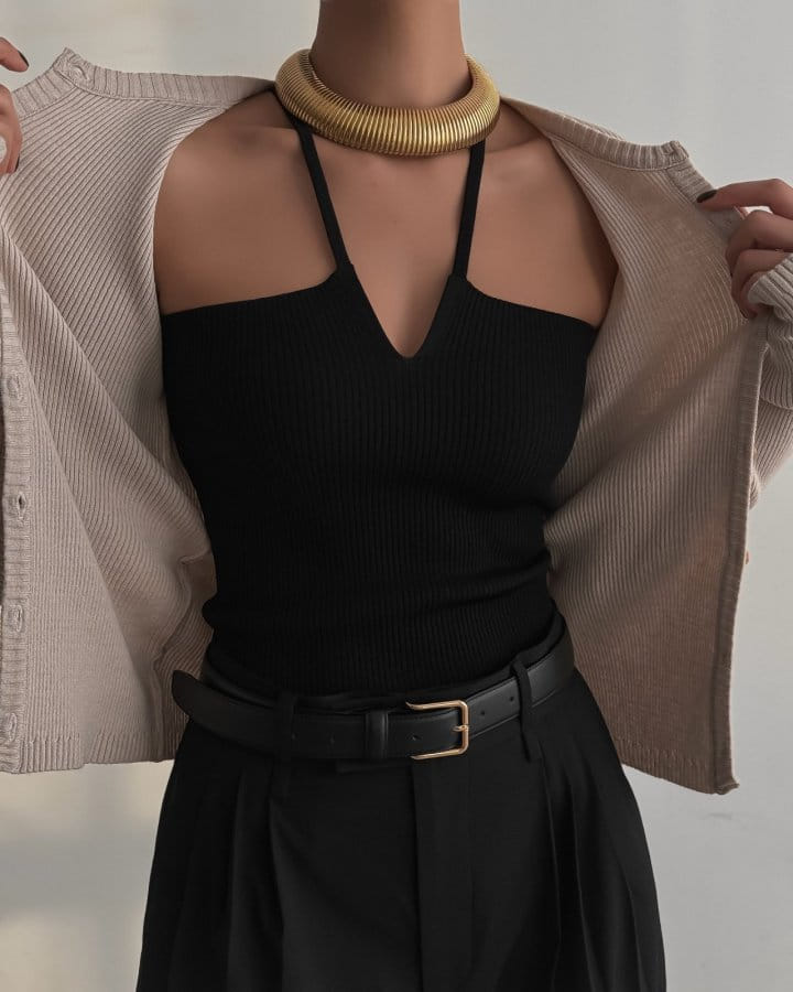 Paper Moon - Korean Women Fashion - #momslook - V - Line Strap Ribbed Knit Sleeveless Top - 8