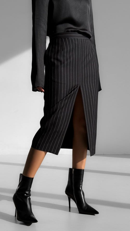 Paper Moon - Korean Women Fashion - #momslook - Wide Pin Stripe Set Up Suit Pencil Midi Skirt - 6