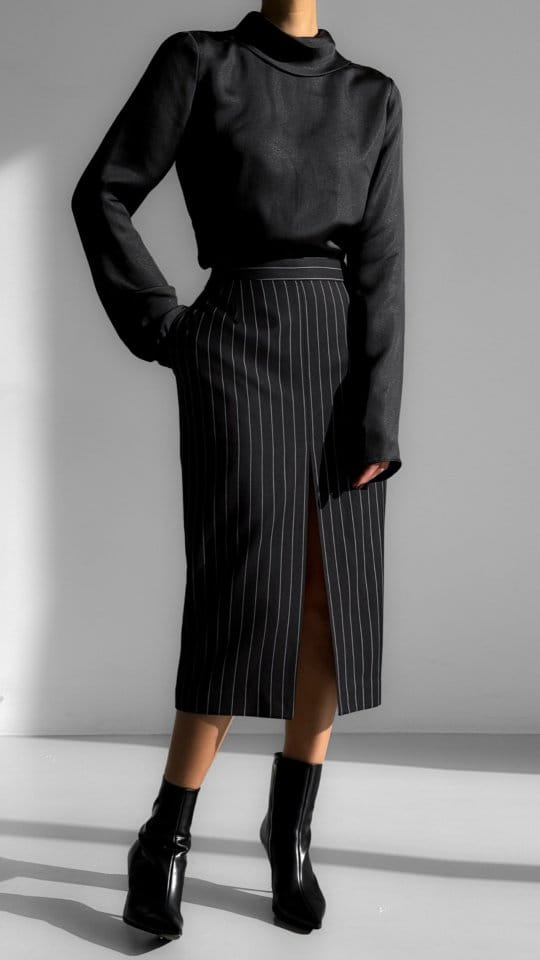 Paper Moon - Korean Women Fashion - #momslook - Wide Pin Stripe Set Up Suit Pencil Midi Skirt - 8