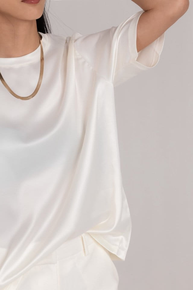 Paper Moon - Korean Women Fashion - #momslook - Classic Silky Satin Half Sleeves Top 
