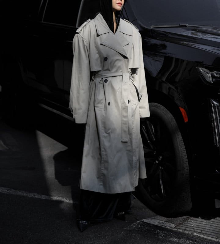 Paper Moon - Korean Women Fashion - #momslook - Padded Detail Oversized Double Breasted Trench Coat  - 2
