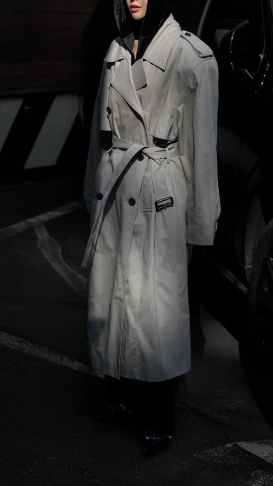 Paper Moon - Korean Women Fashion - #momslook - Padded Detail Oversized Double Breasted Trench Coat  - 6