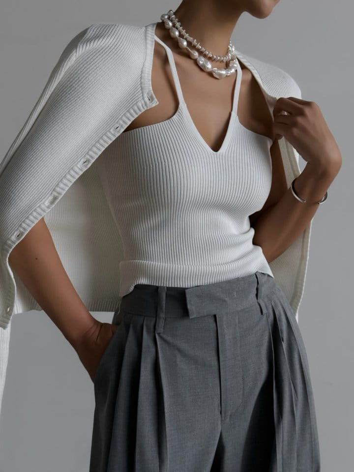 Paper Moon - Korean Women Fashion - #pursuepretty - V - Line Strap Ribbed Knit Sleeveless Top