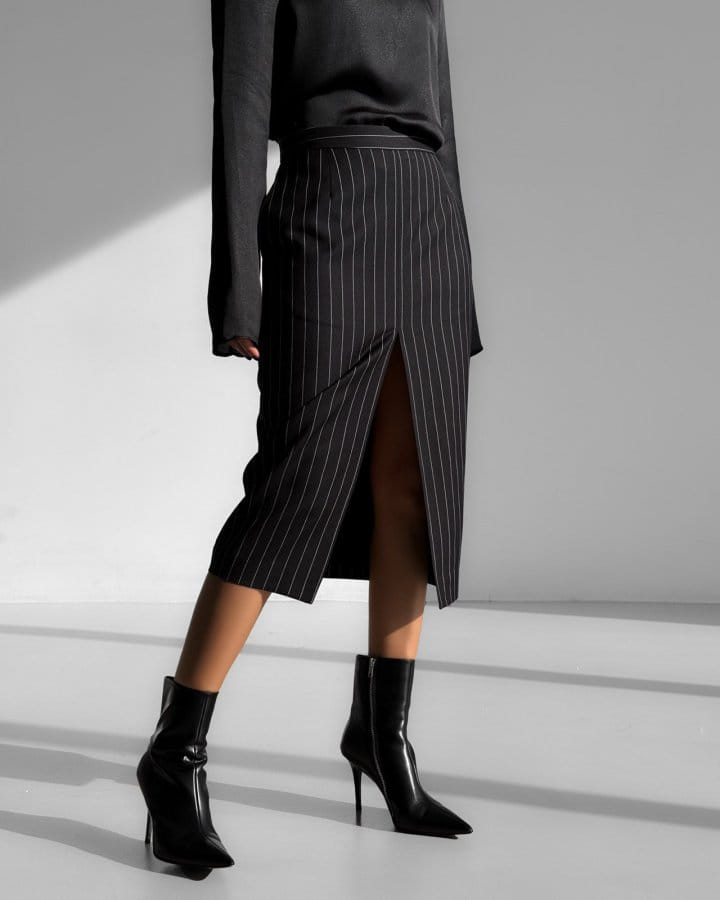 Paper Moon - Korean Women Fashion - #shopsmall - Wide Pin Stripe Set Up Suit Pencil Midi Skirt