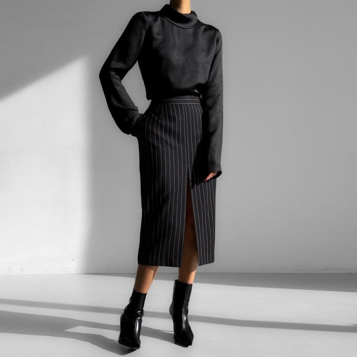 Paper Moon - Korean Women Fashion - #thatsdarling - Wide Pin Stripe Set Up Suit Pencil Midi Skirt - 2