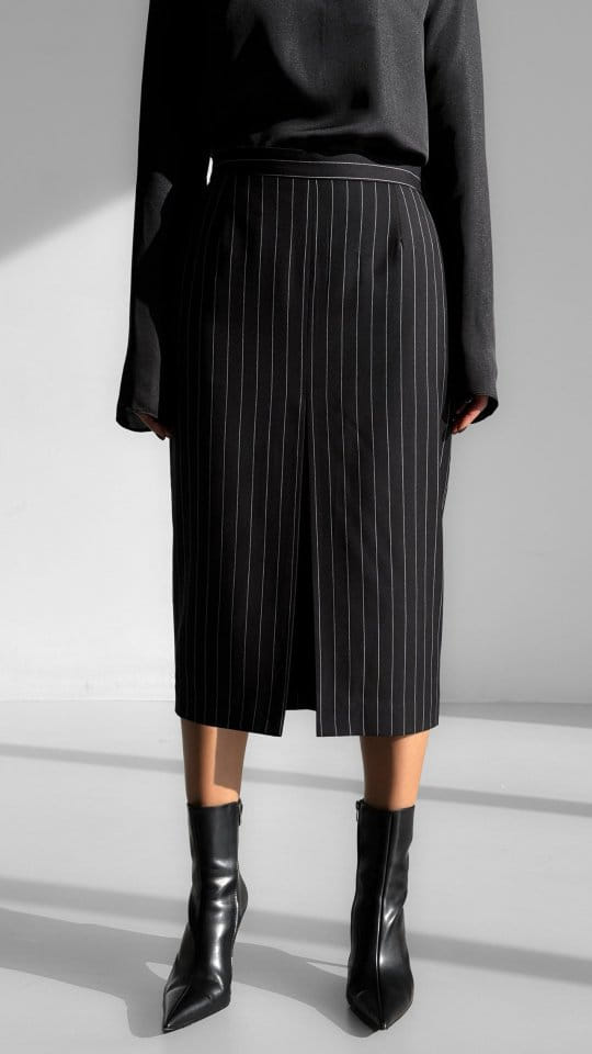 Paper Moon - Korean Women Fashion - #womensfashion - Wide Pin Stripe Set Up Suit Pencil Midi Skirt - 5