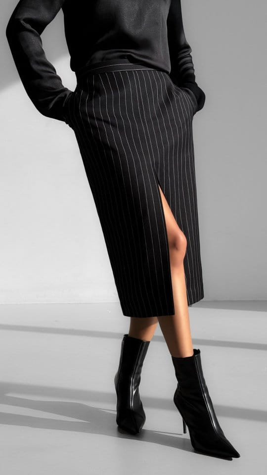 Paper Moon - Korean Women Fashion - #womensfashion - Wide Pin Stripe Set Up Suit Pencil Midi Skirt - 7