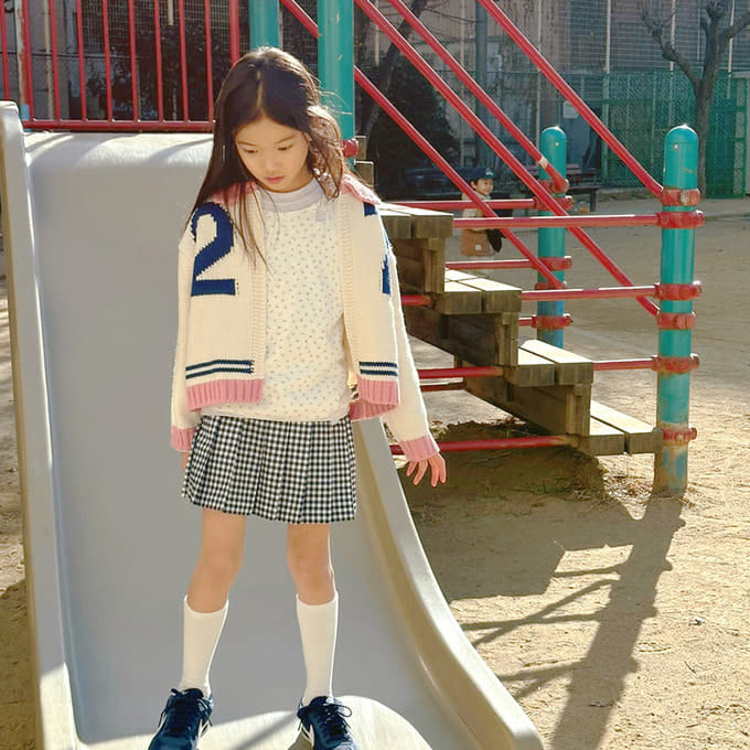 Peach-Cream - Korean Children Fashion - #childofig - Numbering Knit Collar Zip Up