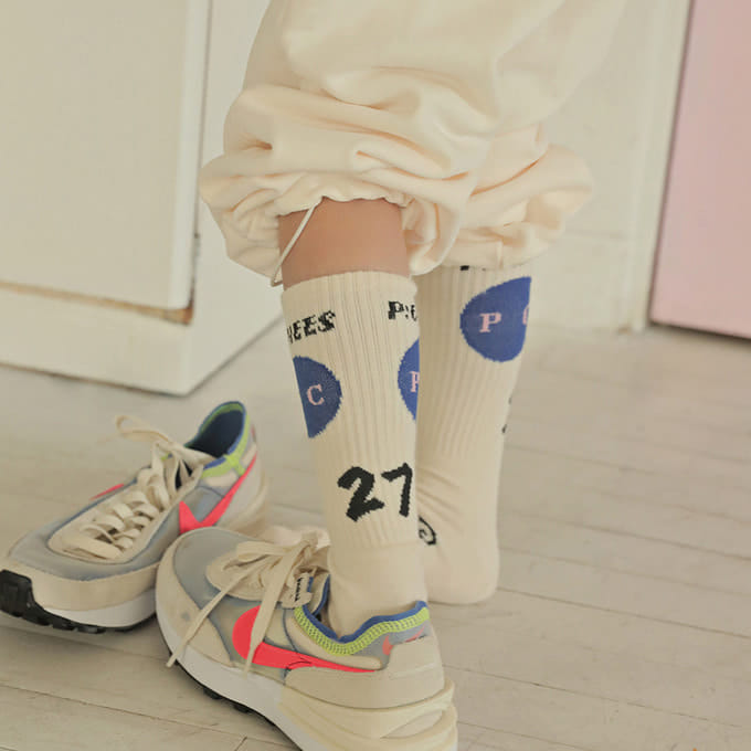 Peach-Cream - Korean Children Fashion - #childrensboutique - Apple Logo Socks Set