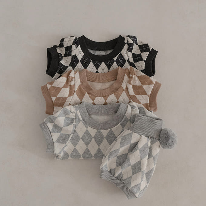 Peekaboo - Korean Baby Fashion - #babyboutiqueclothing - Argyle Baby Top Bottom Set