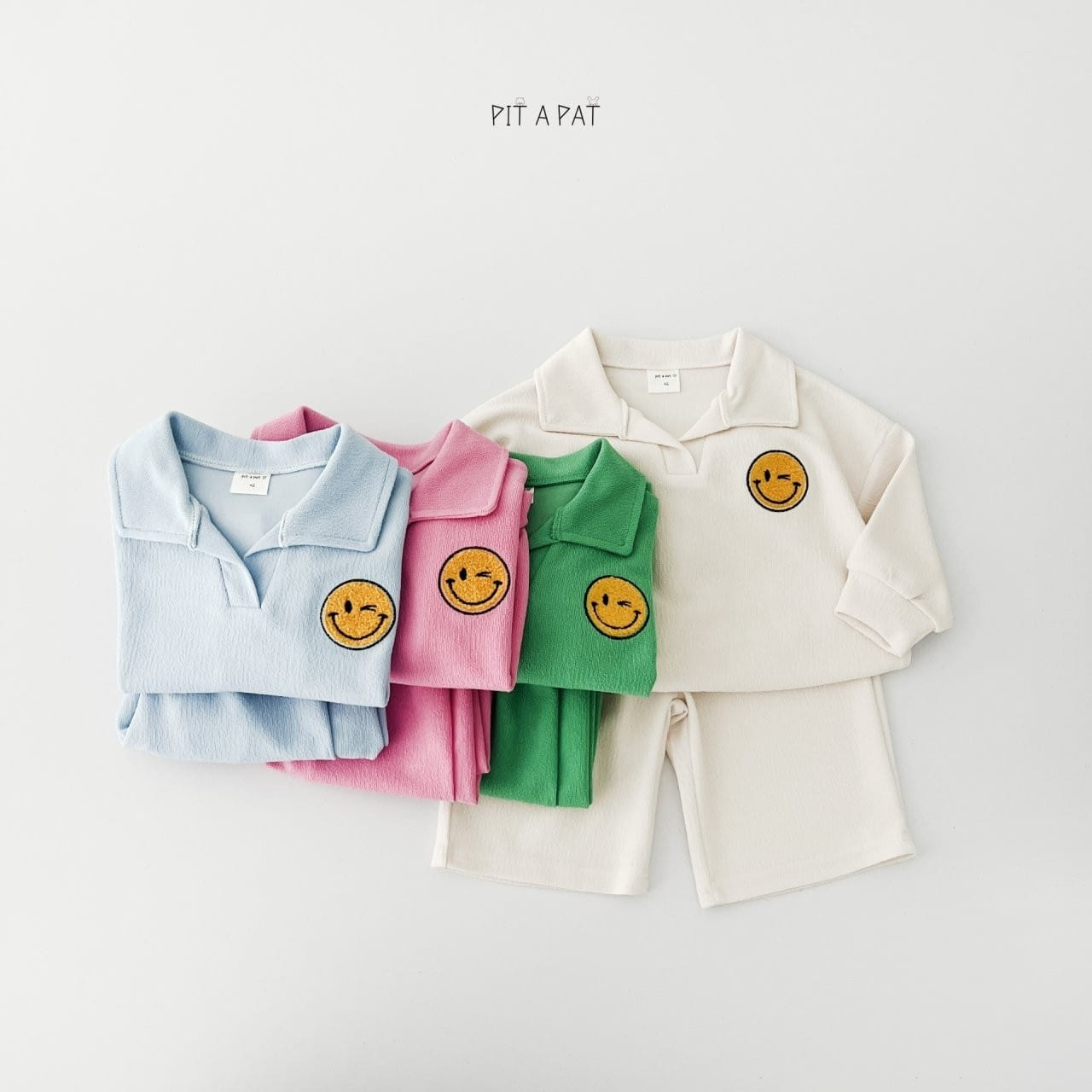 Pitapat - Korean Children Fashion - #kidzfashiontrend - Smiley Terry Top Bottom Set - 4