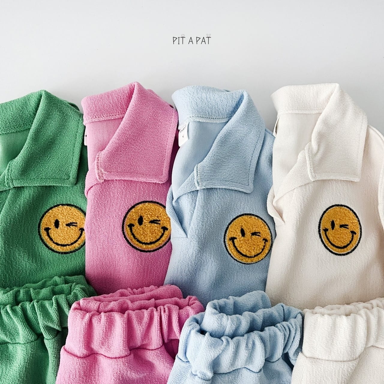 Pitapat - Korean Children Fashion - #kidsshorts - Smiley Terry Top Bottom Set