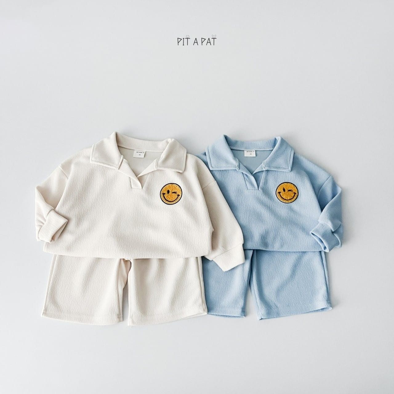 Pitapat - Korean Children Fashion - #magicofchildhood - Smiley Terry Top Bottom Set - 6