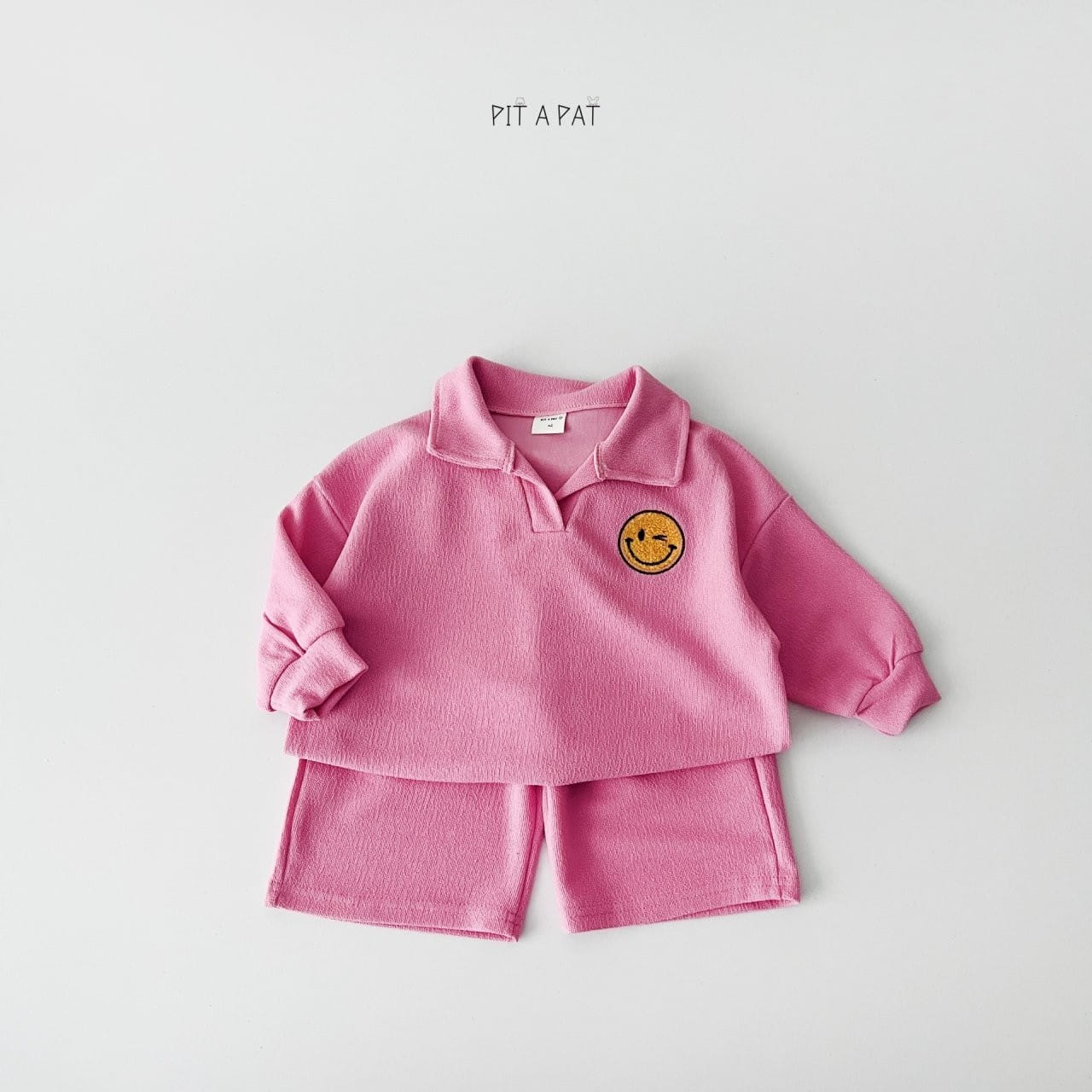Pitapat - Korean Children Fashion - #prettylittlegirls - Smiley Terry Top Bottom Set - 8