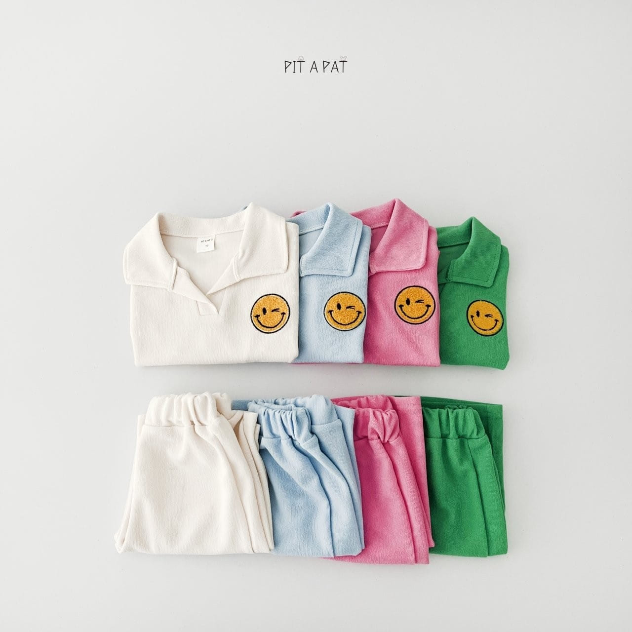 Pitapat - Korean Children Fashion - #toddlerclothing - Smiley Terry Top Bottom Set - 10