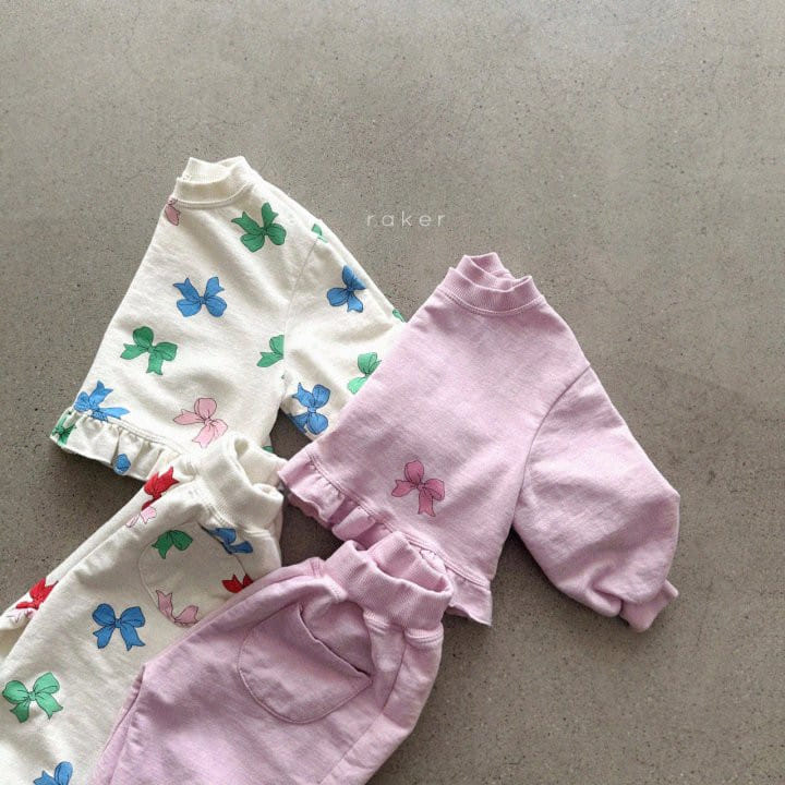 Raker - Korean Children Fashion - #littlefashionista - Color Color Ribbon Top Bottom Set - 2