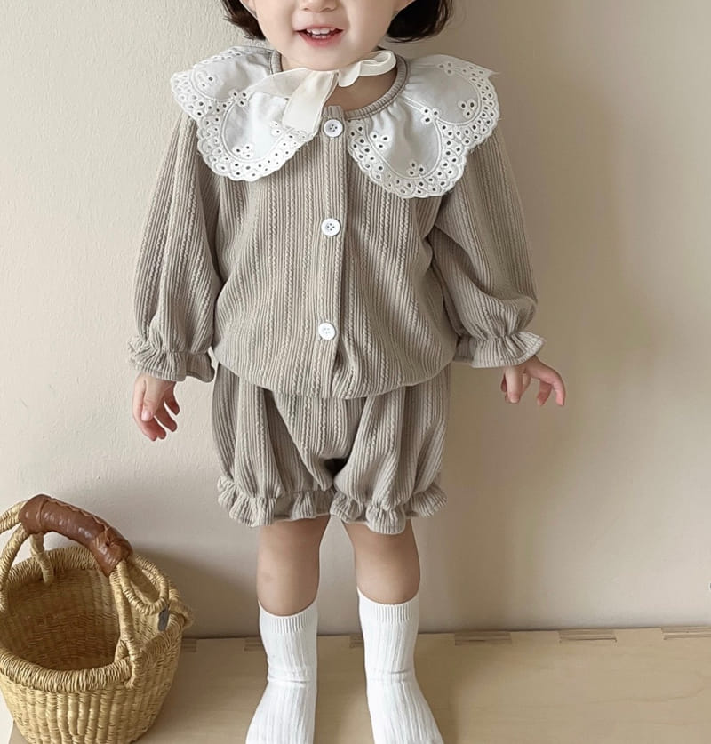 Reve Kid - Korean Baby Fashion - #babyboutiqueclothing - Lace Collar Top Bottom Set - 3