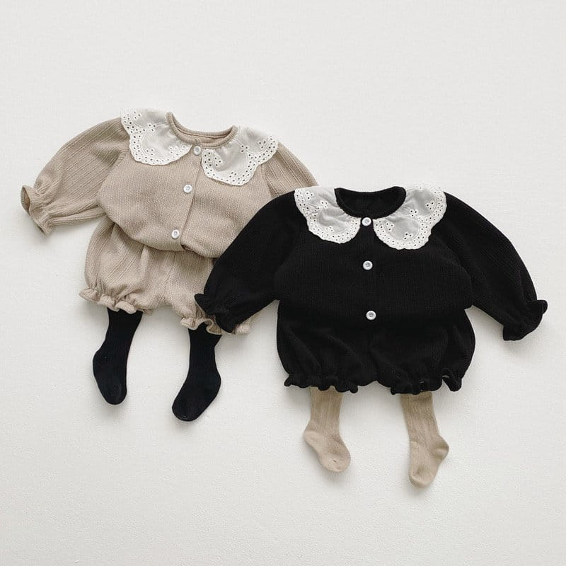 Reve Kid - Korean Baby Fashion - #babyfashion - Lace Collar Top Bottom Set - 5
