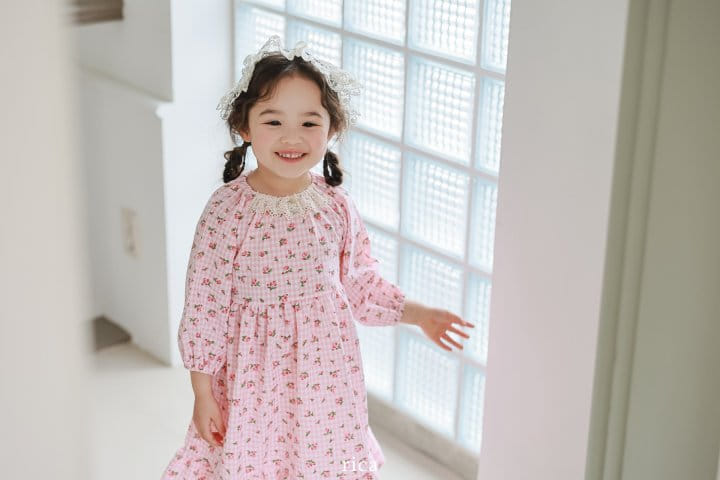 Rica - Korean Children Fashion - #prettylittlegirls - Check Flower One-Piece - 4