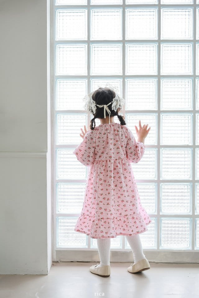 Rica - Korean Children Fashion - #childofig - Check Flower One-Piece - 5