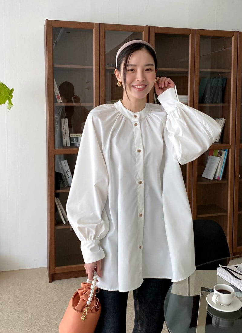 Theggllim - Korean Women Fashion - #pursuepretty - Easy Henry Neck Shirt