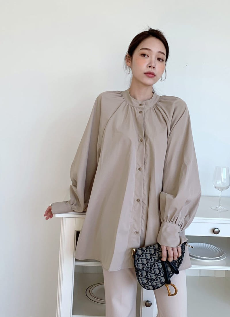 Theggllim - Korean Women Fashion - #romanticstyle - Easy Henry Neck Shirt - 3