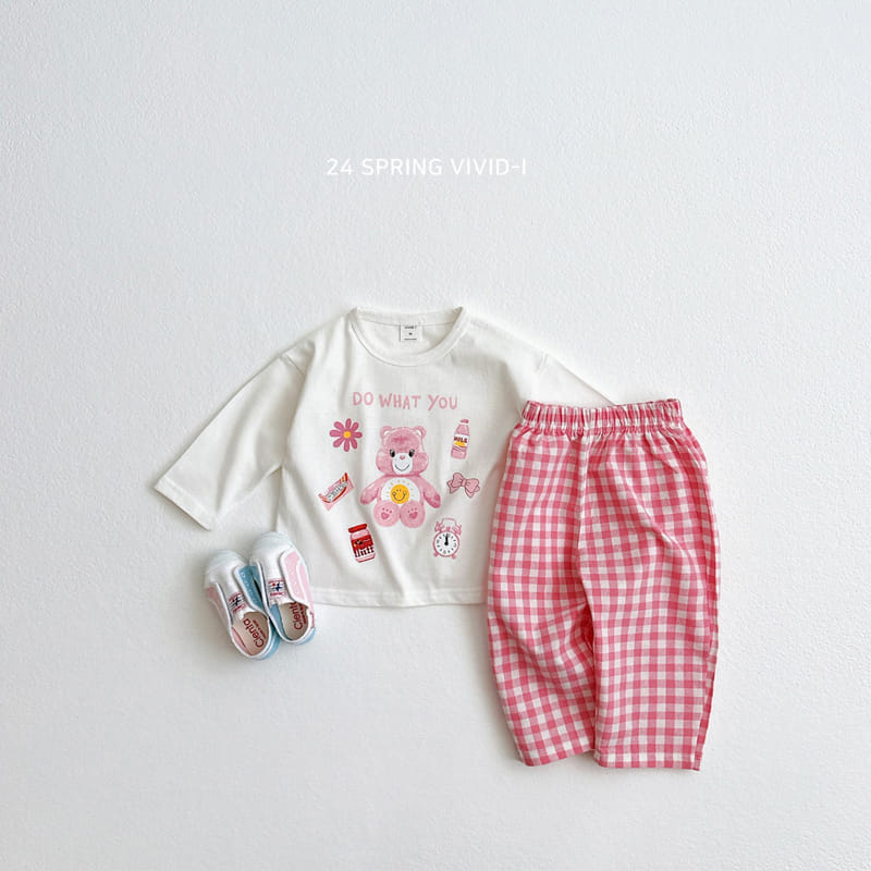 Vivid I - Korean Children Fashion - #kidsshorts - Bear Check Top Bottom Set - 3