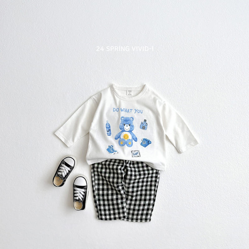 Vivid I - Korean Children Fashion - #kidsshorts - Bear Check Top Bottom Set - 4