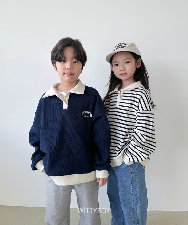 Witty Boy - Korean Children Fashion - #kidsshorts - Waffle Collar Sweatshirt - 2
