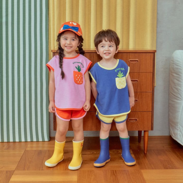 1St Blue - Korean Children Fashion - #discoveringself - Fruit Pocket Sleeveless Tee