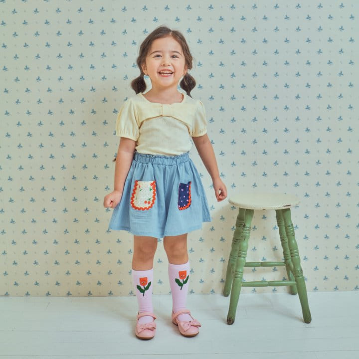 1St Blue - Korean Children Fashion - #magicofchildhood - Ribbon Eyelet Tee 