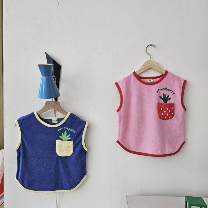 1St Blue - Korean Children Fashion - #magicofchildhood - Fruit Pocket Sleeveless Tee - 8