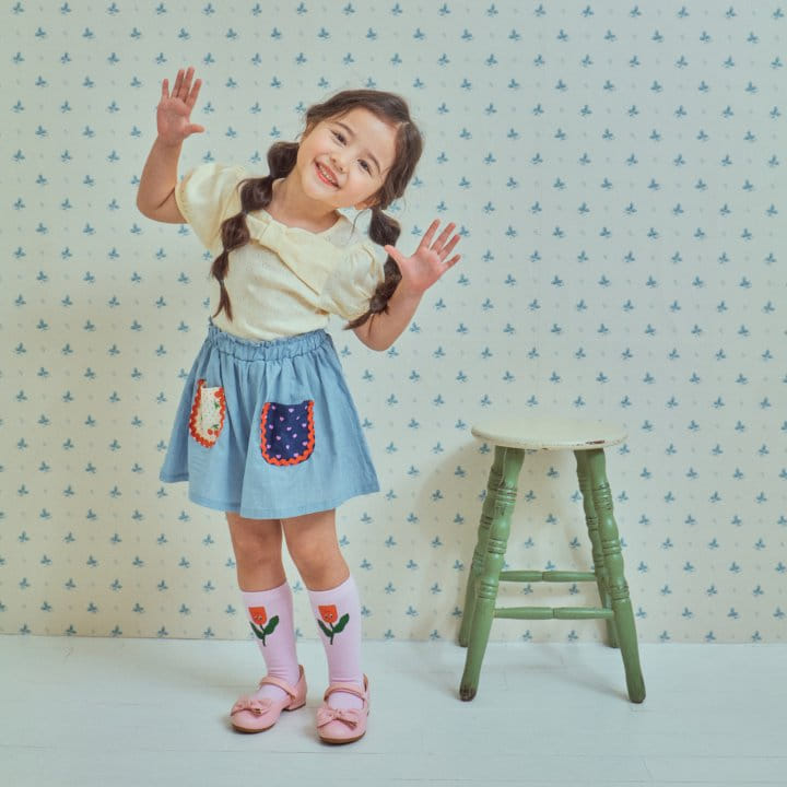 1St Blue - Korean Children Fashion - #minifashionista - Ribbon Eyelet Tee  - 2