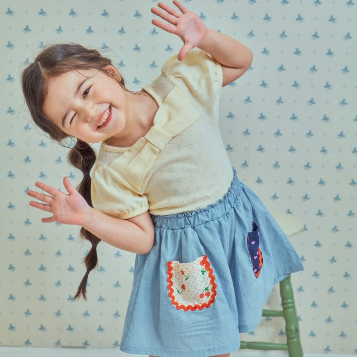 1St Blue - Korean Children Fashion - #prettylittlegirls - Ribbon Eyelet Tee  - 3