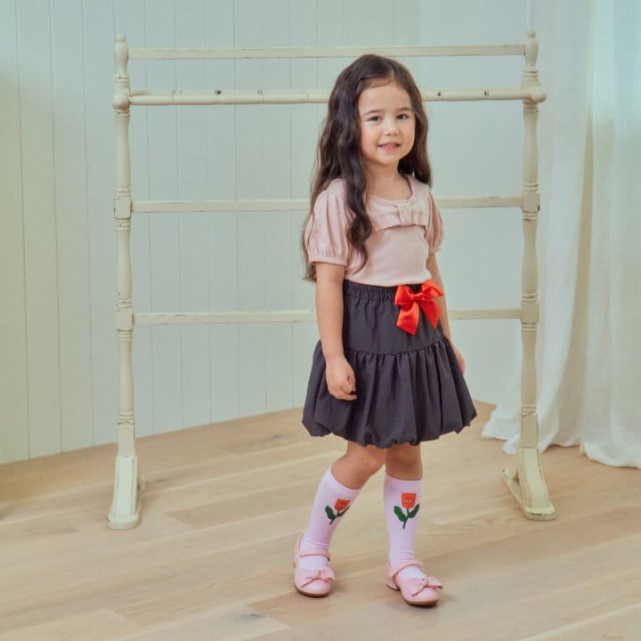 1St Blue - Korean Children Fashion - #stylishchildhood - Ribbon Eyelet Tee  - 6