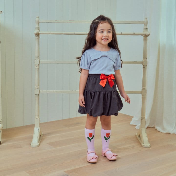 1St Blue - Korean Children Fashion - #prettylittlegirls - Ribbon Eyelet Tee  - 4