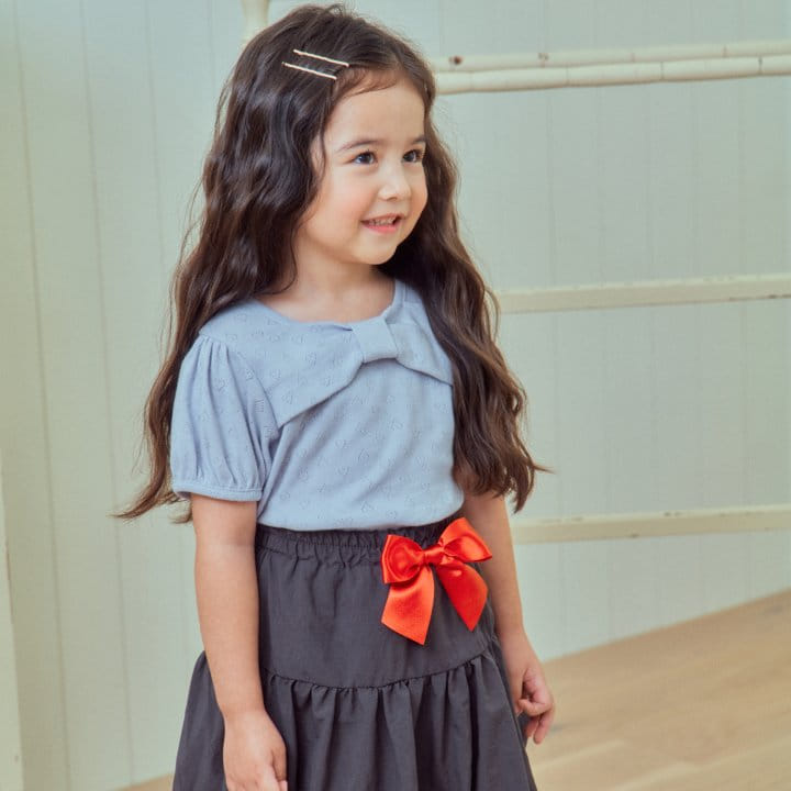 1St Blue - Korean Children Fashion - #toddlerclothing - Ribbon Eyelet Tee  - 5