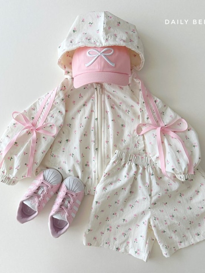 Ribbon Windbreaker Top Bottom Set
