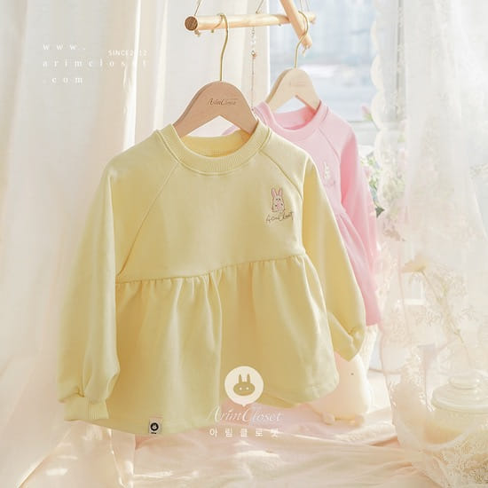 Arim Closet - Korean Children Fashion - #childofig - Cute Bunny Pink Yellow C Frill Sweatshirt