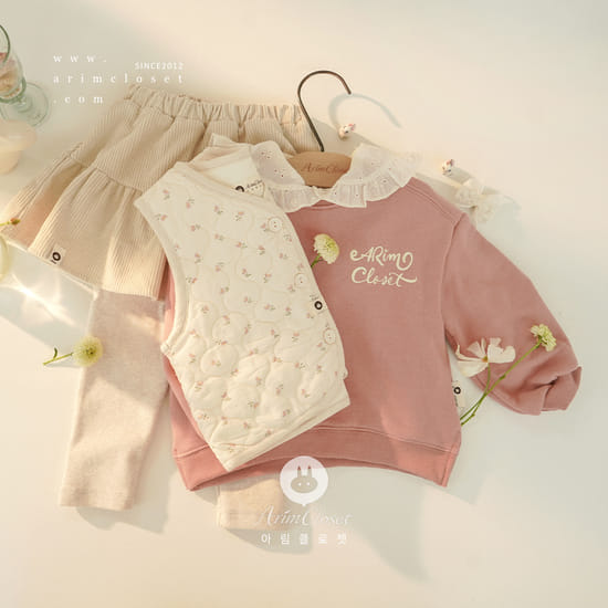 Arim Closet - Korean Children Fashion - #designkidswear - Lemon Yellow Vintage Pink Calligraphy Baby C Sweatshirt