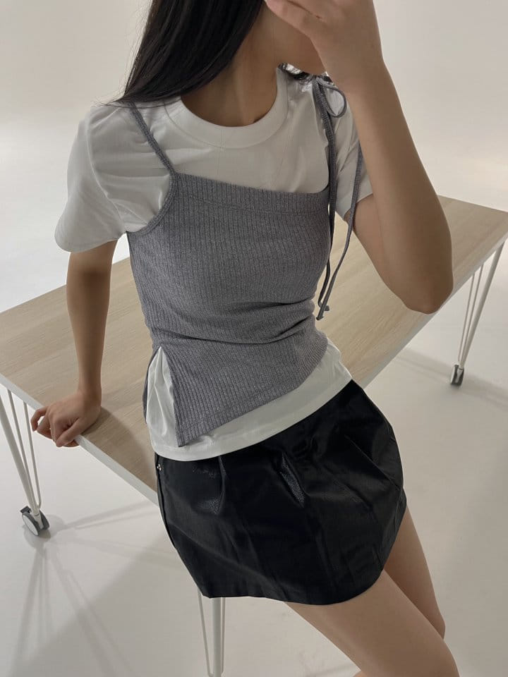 Attention-plz-Korean Women Fashion - #momslook - Crystal Unbalance Sleeveless Tee - 11