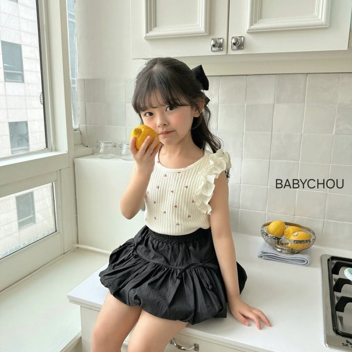 Babychou - Korean Children Fashion - #childofig - Cherry Frill Sleeveless Tee - 5